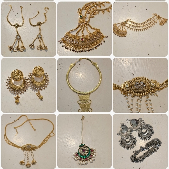 Large Lot, Indian Bollywood Style Gold Tone Bridal Jewelry Necklaces Earrings - Picture 3 of 12